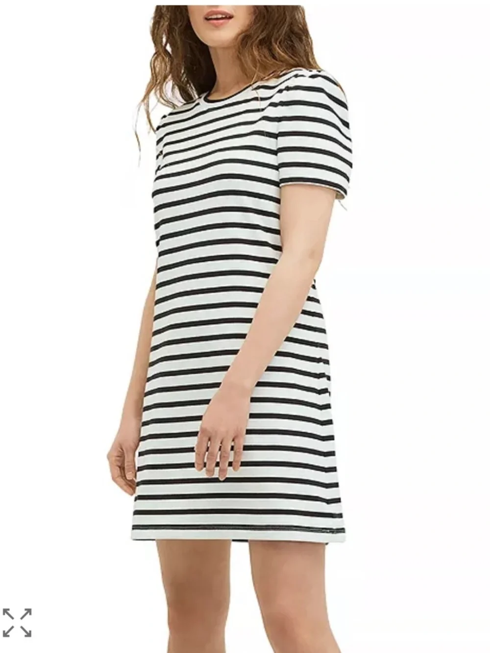 kate spade Black cream Striped puff sleeve cotton pull on dress size Large NWT